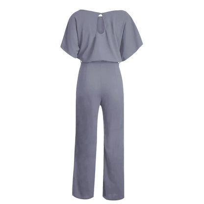 Chique Dames Jumpsuit – Elegante Wide Leg Jumpsuit Met Ceintuur En Boothals