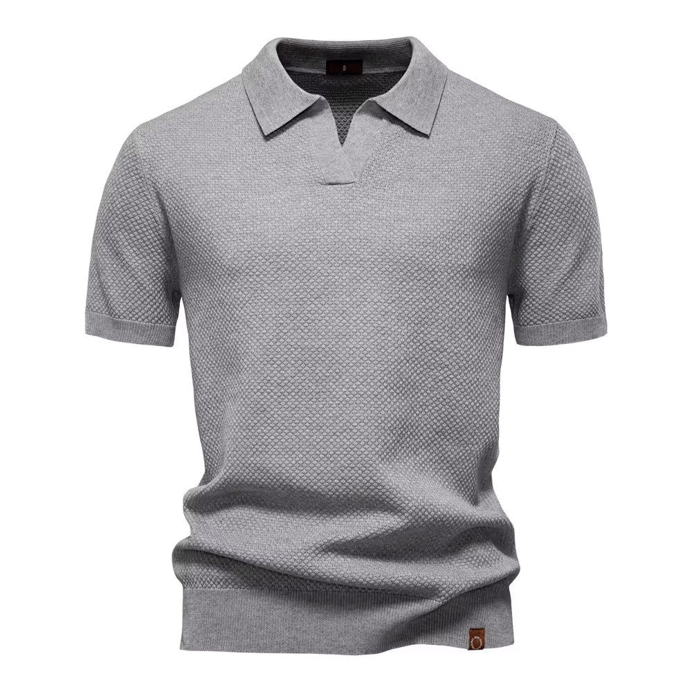 Herenpolo Met Open Kraag – Textuur, Ademend & Stretch Voor Voorjaar & Zomer