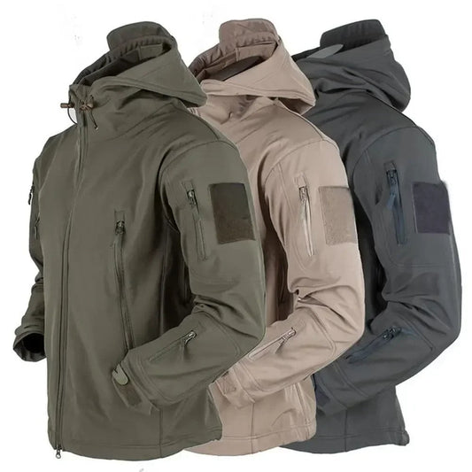 Herfst Heren Softshell Jas Met Capuchon, Tactische Ritszakken En Winddichte Afwerking
