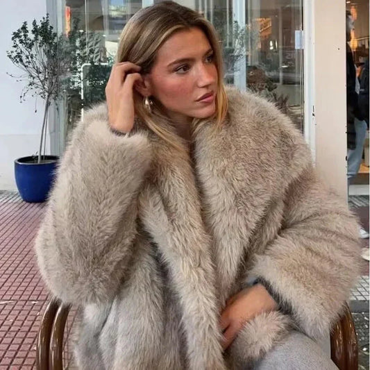 Lange dames faux fur jas