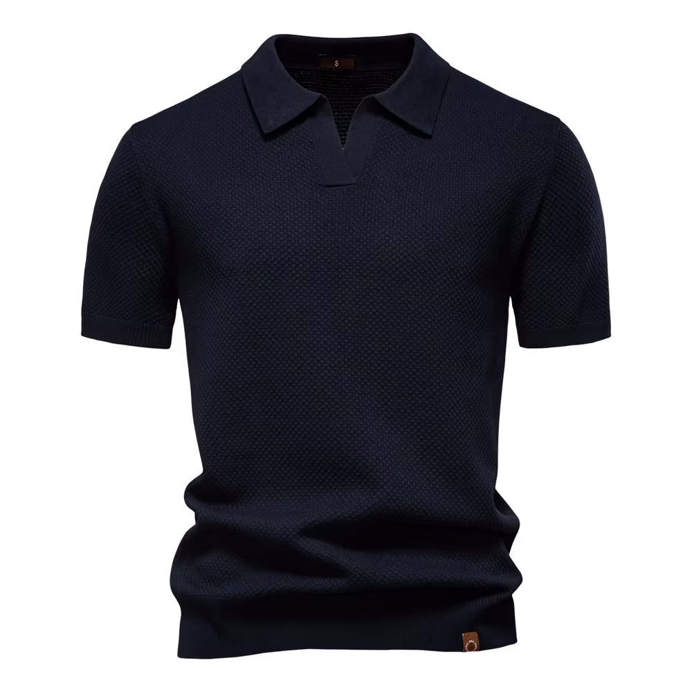 Herenpolo Met Open Kraag – Textuur, Ademend & Stretch Voor Voorjaar & Zomer