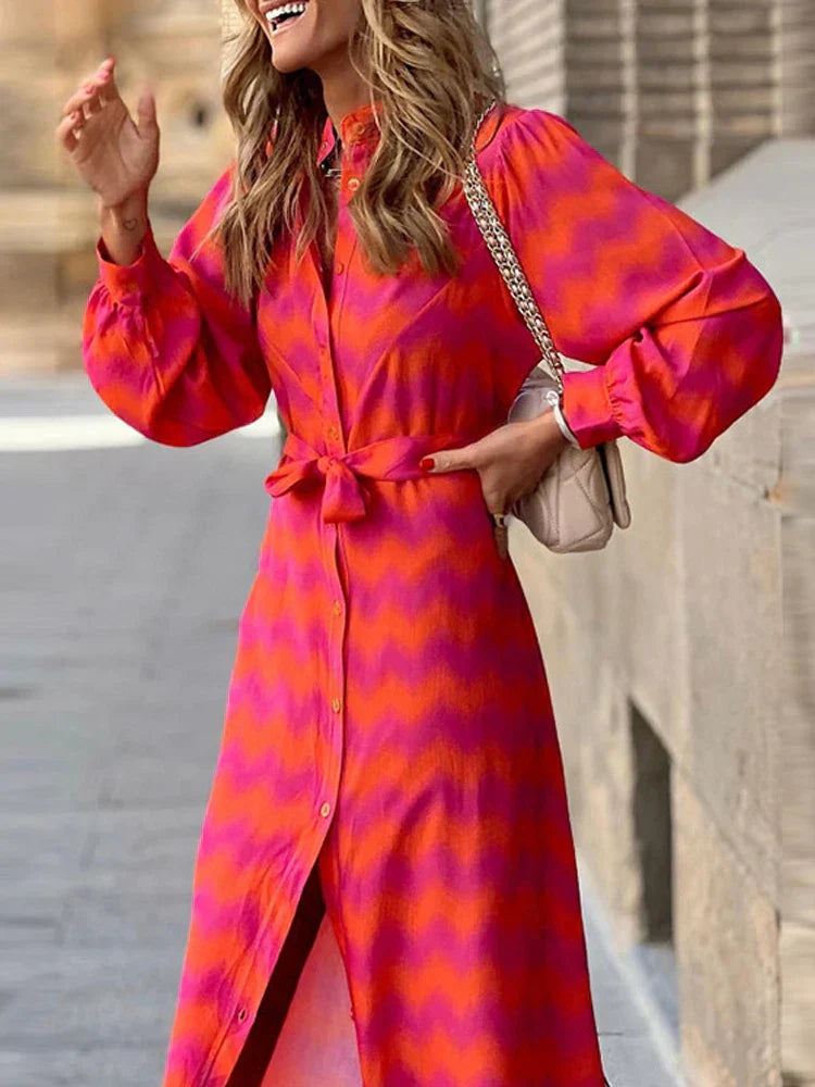 Zomerse Damesjurk Met Symmetrische Print – Luchtige Midi-Jurk Voor Zonnige Dagen En Avonden