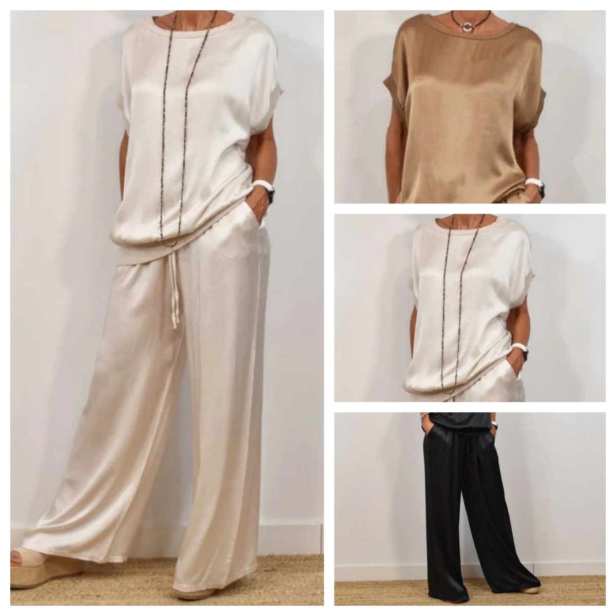 Satijnlook Set Voor Dames – Luxe Lounge Pak Met Wijde Broek & Losvallend Shirt Voor Zomer En Lente