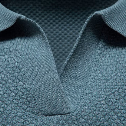 Herenpolo Met Open Kraag – Textuur, Ademend & Stretch Voor Voorjaar & Zomer