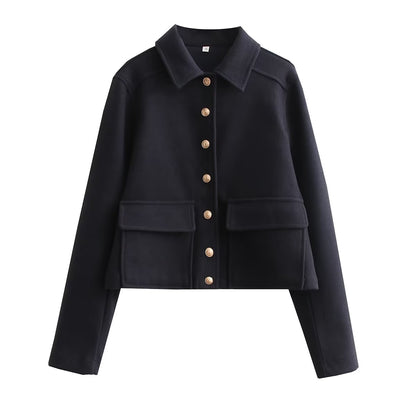 Cropped Jas Met Knoopsluiting – Stijlvolle Korte Damesjas Voor Herfst & Lente Met Utility-Zakken