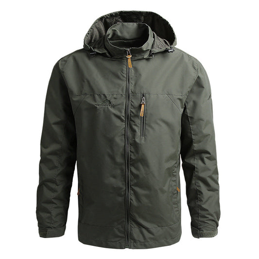 Herfst Heren Outdoor Jas Met Capuchon, Waterafstotende Afwerking En Borstzak Met Rits